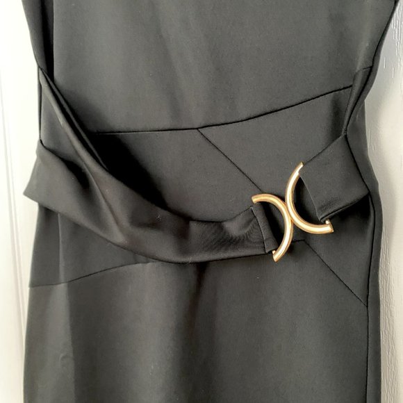 Venus Black Cap Sleeve Sheath Dress with Gold Buckle Detail Size S - Picture 9 of 12